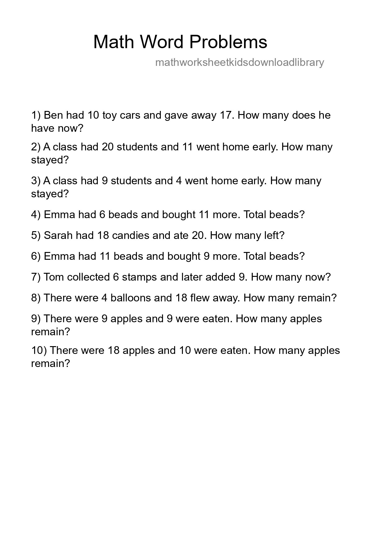 Math Word Problem Worksheet