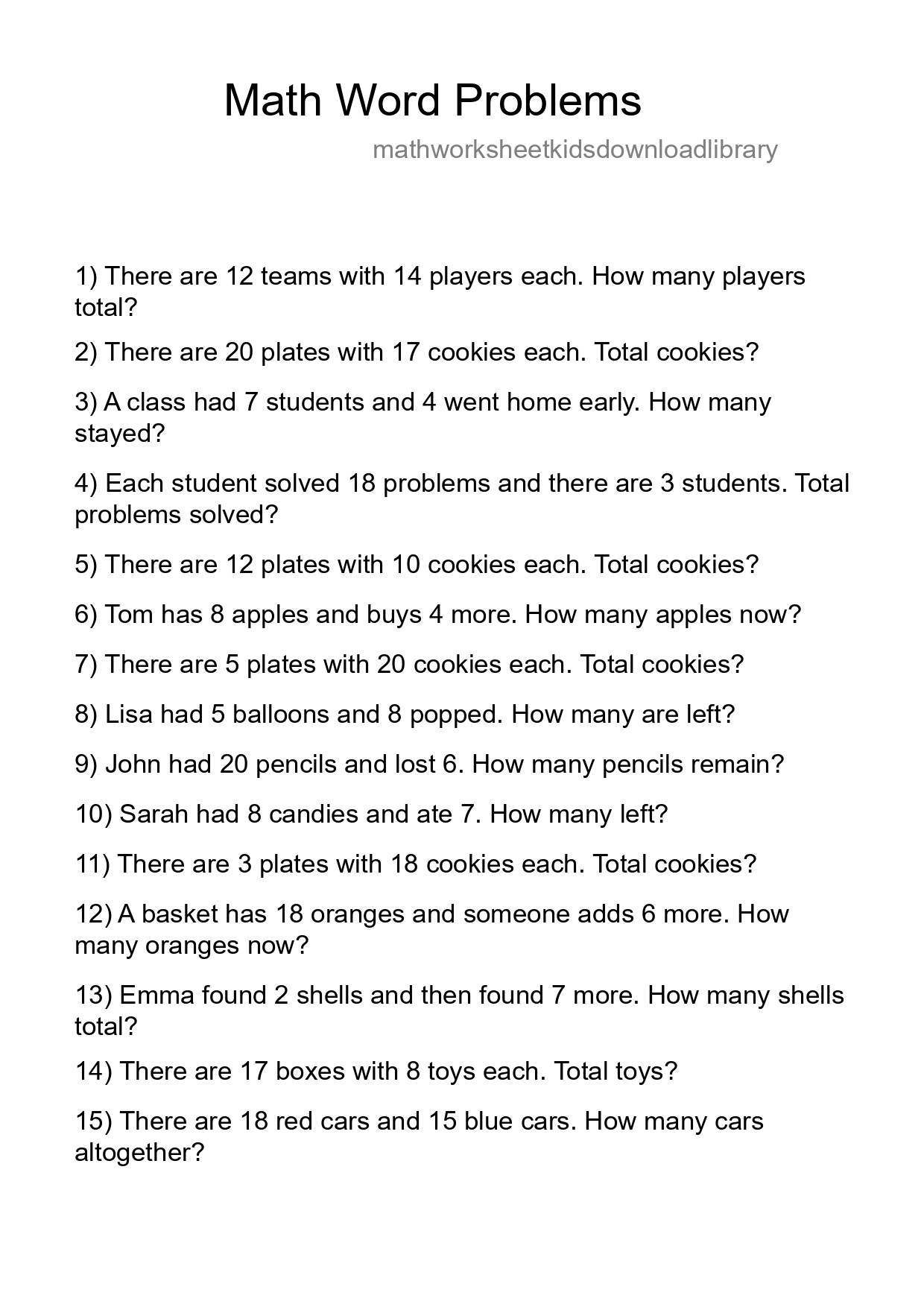 Math Word Problem Worksheet