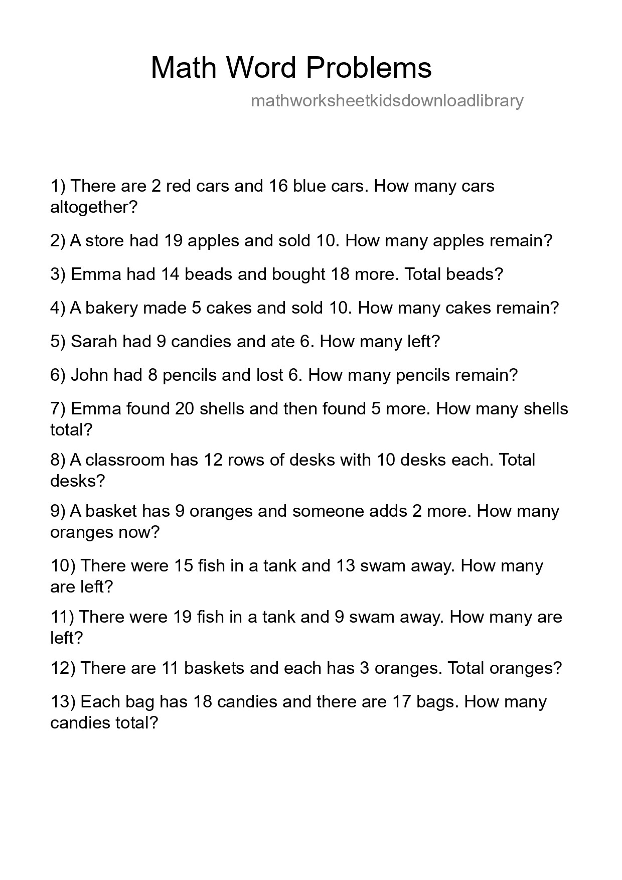 Math Word Problem Worksheet