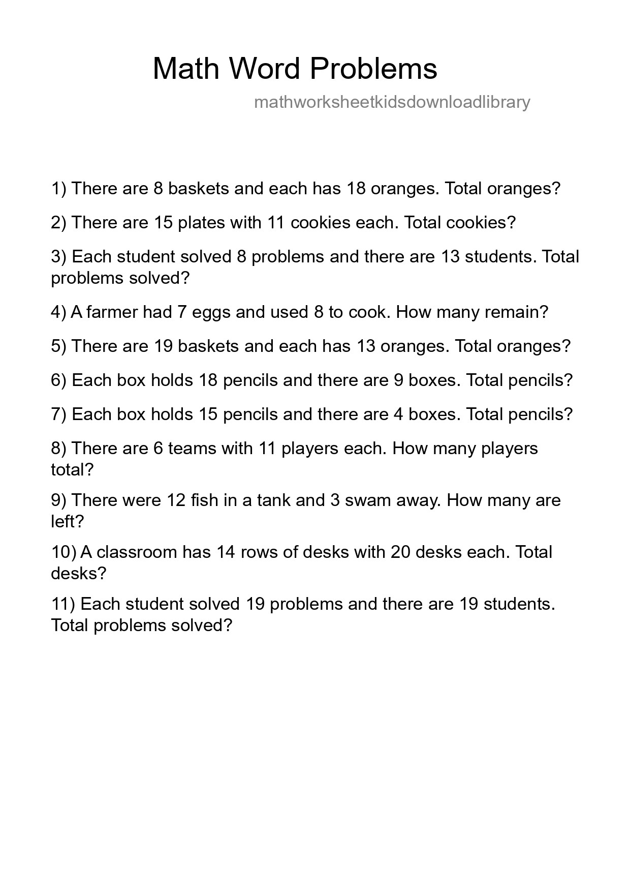 Math Word Problem Worksheet