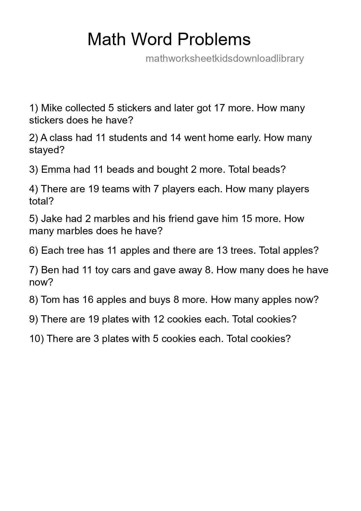 Math Word Problem Worksheet