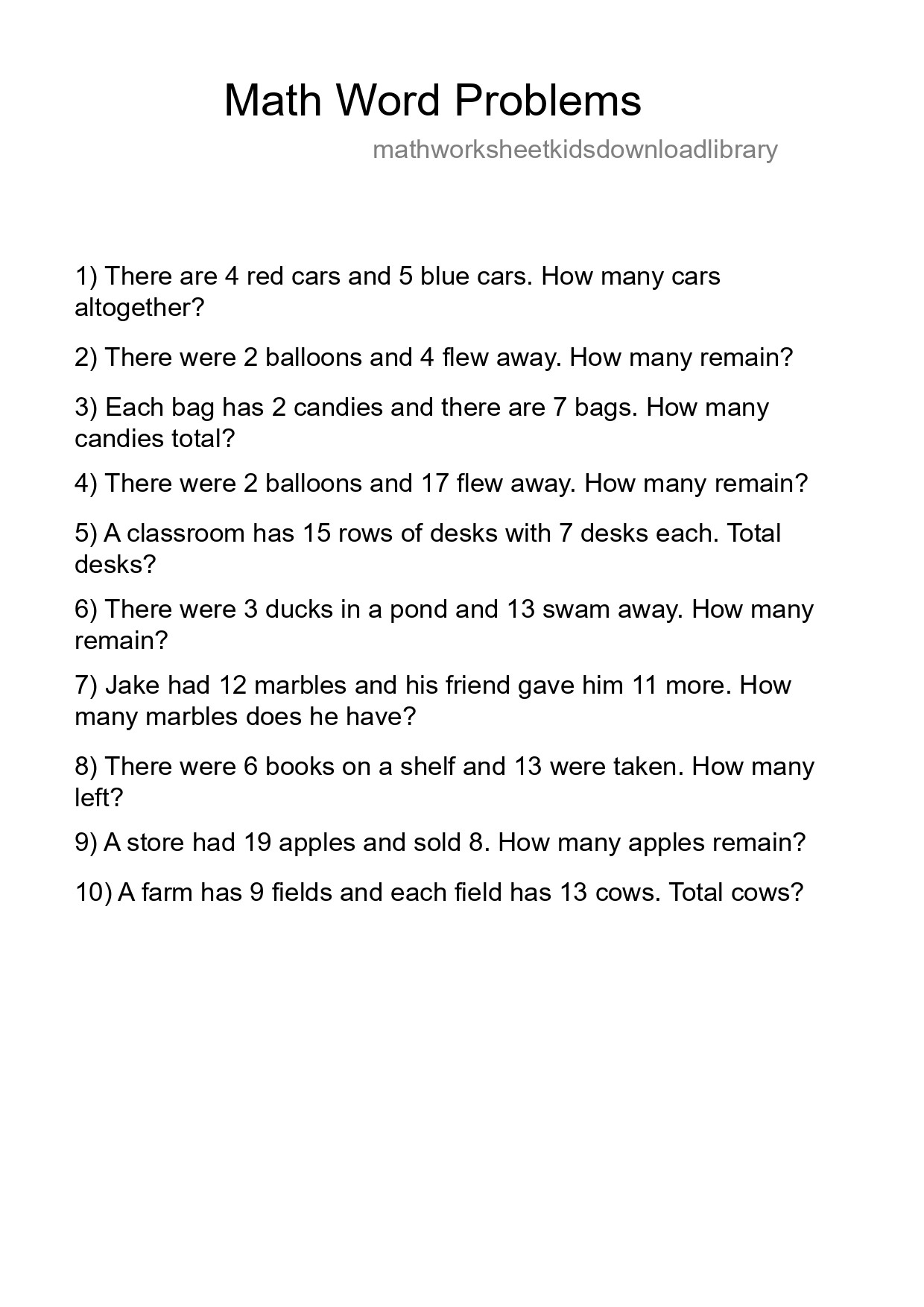 Math Word Problem Worksheet