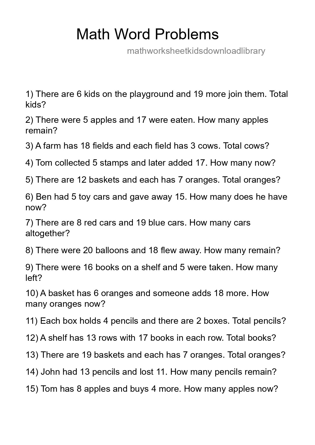 Math Word Problem Worksheet