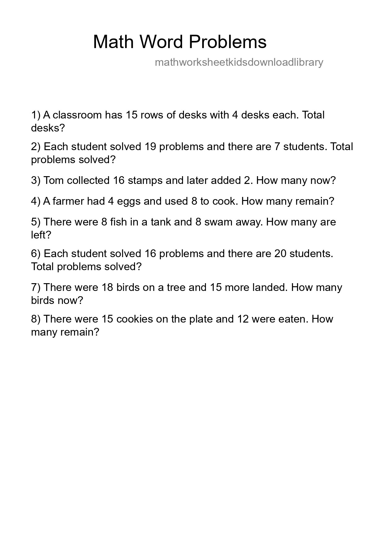 Math Word Problem Worksheet