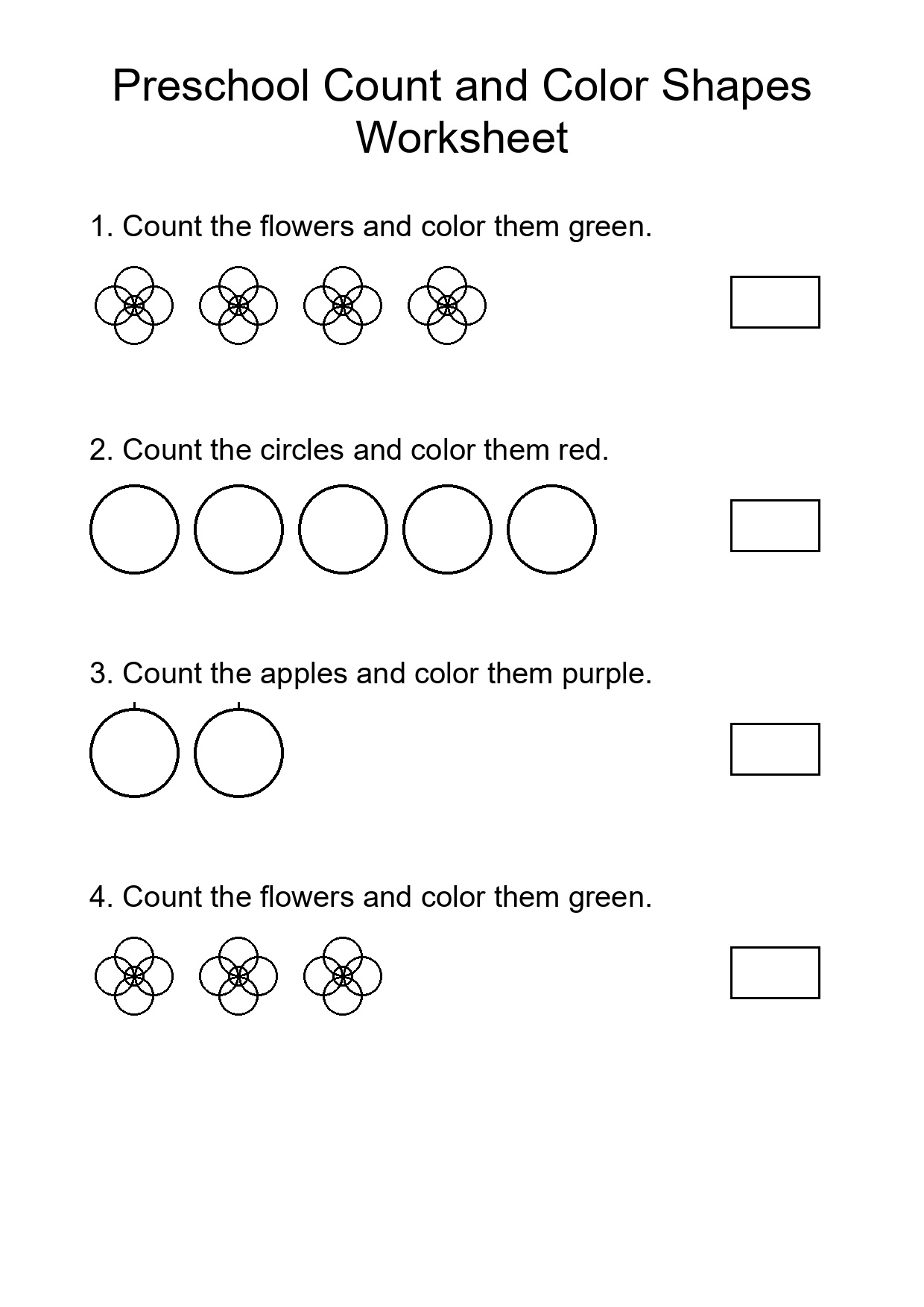 Preschool Count and Color Shapes Worksheet