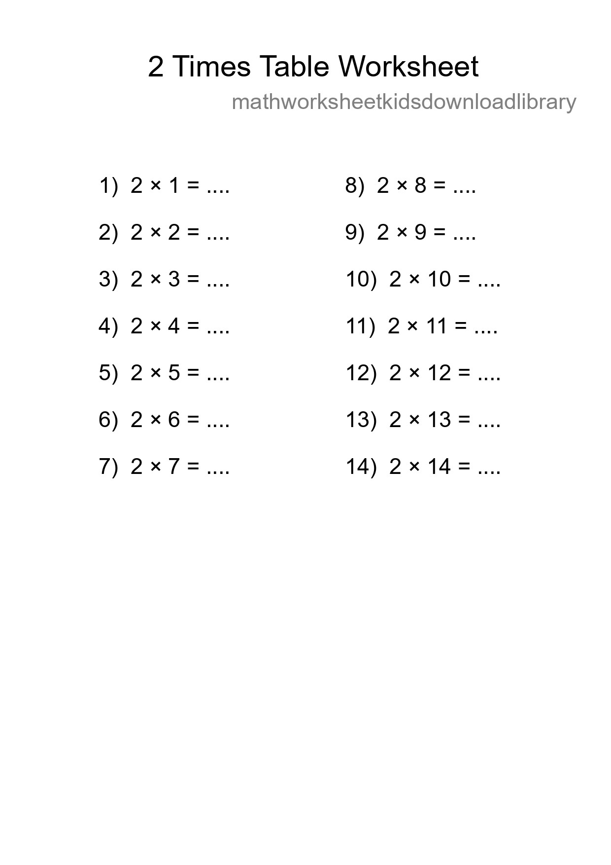 Printable 2 Times Table Worksheet For Grade 2 - Part 20