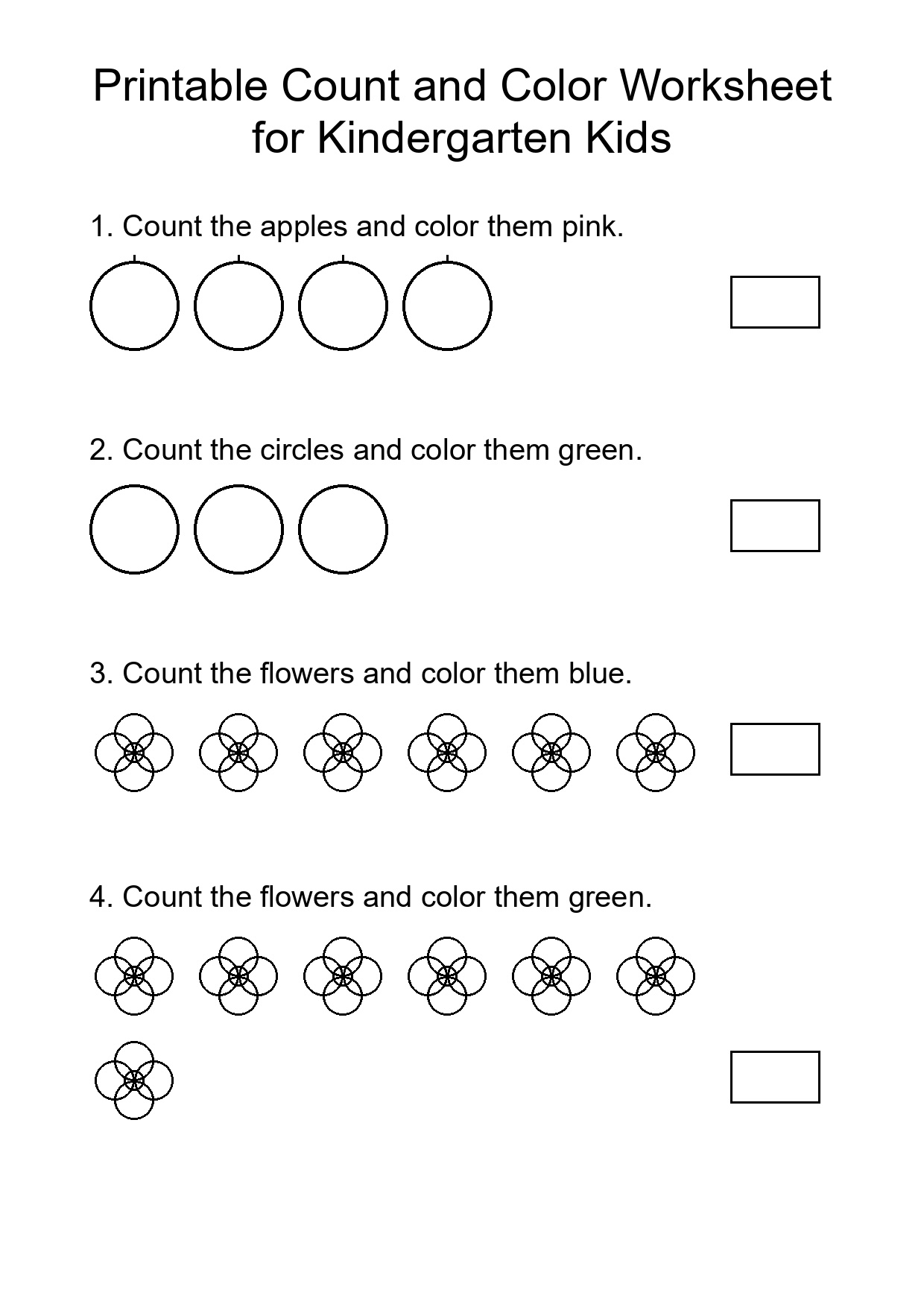 Printable Count and Color Worksheet for Kindergarten Kids