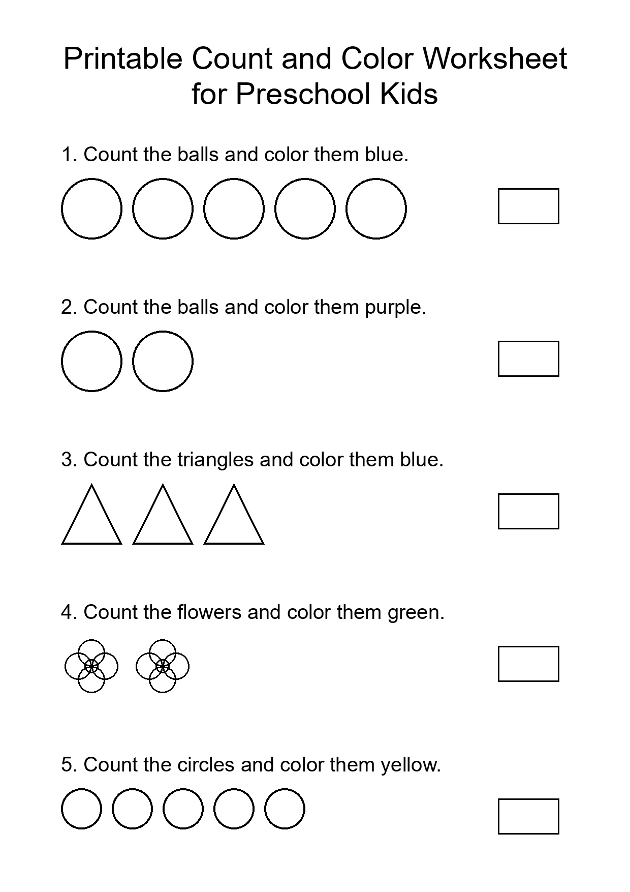 Printable Count and Color Worksheet for Preschool Kids