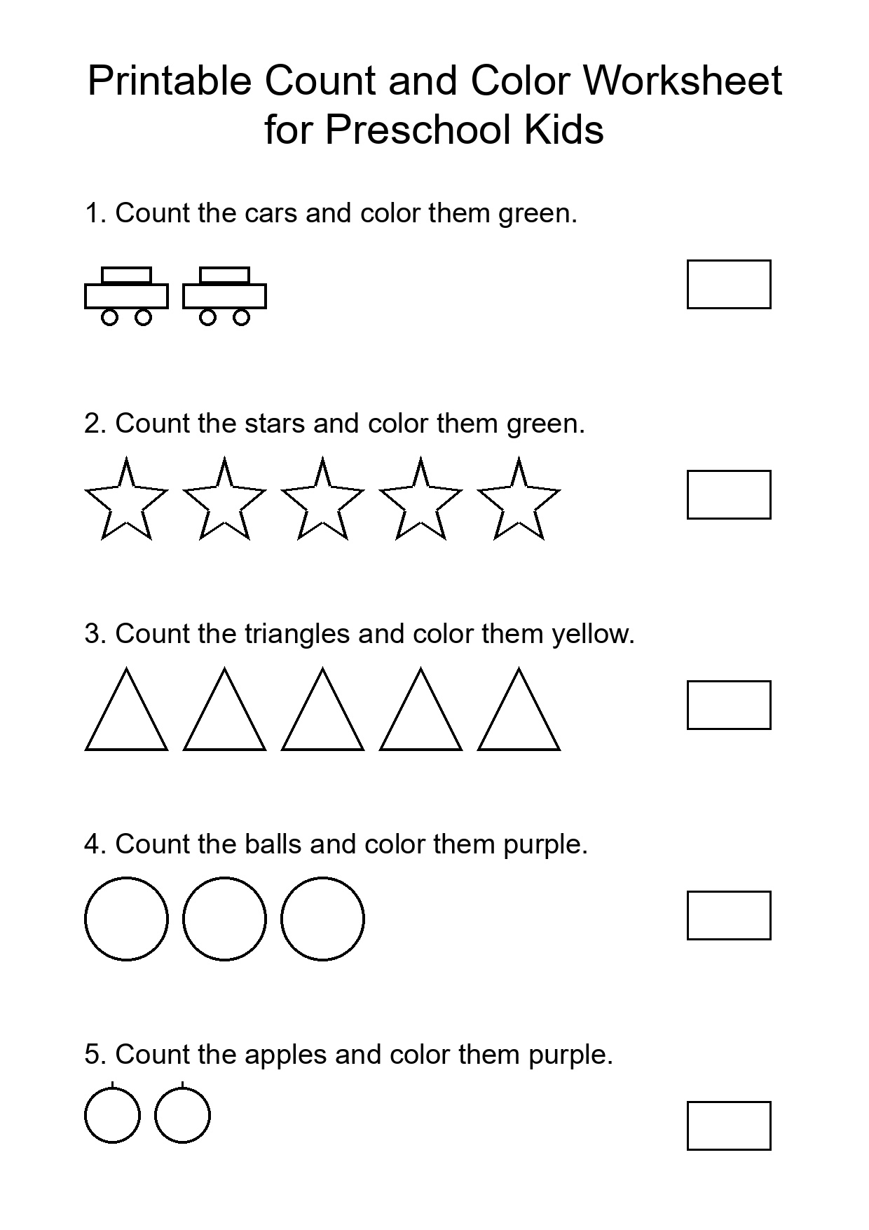 Printable Count and Color Worksheet for Preschool Kids
