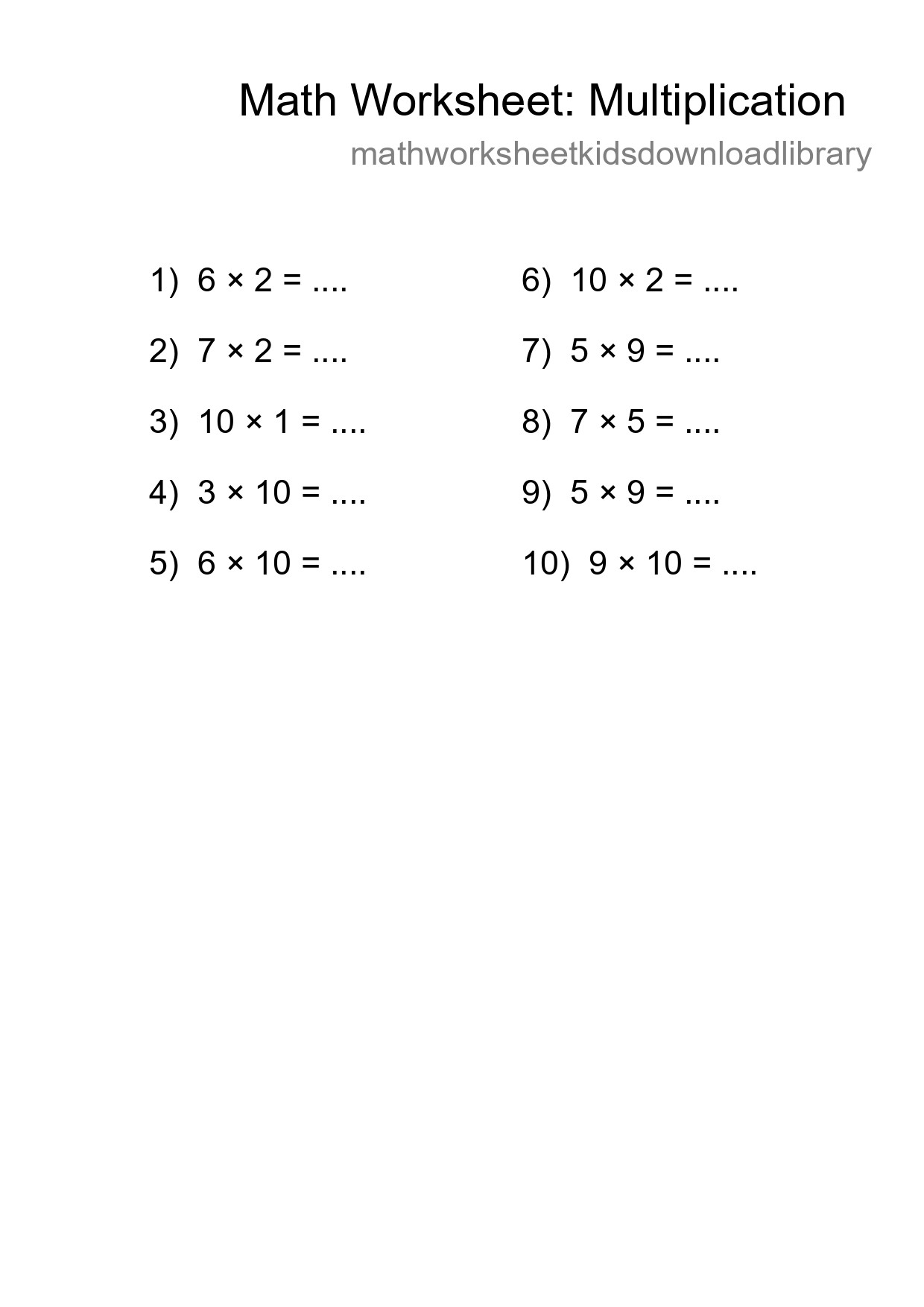 Printable Free 10 Multiplication Math Worksheet For Grade 1 - Part 183