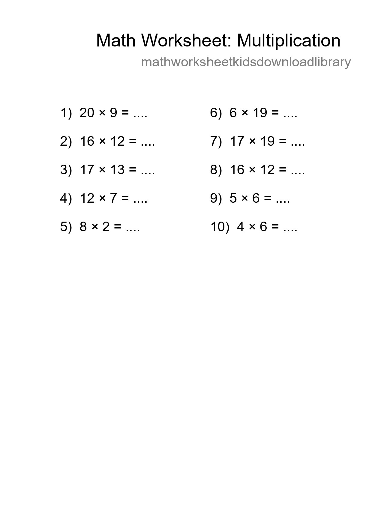Printable Free 10 Multiplication Math Worksheet For Grade 2 - Part 95