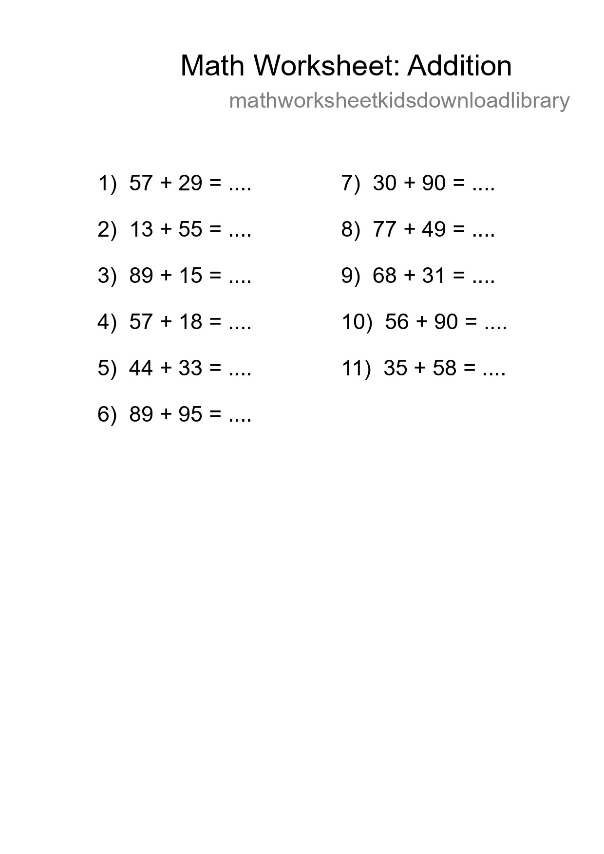 Printable Free 11 Addition Math Worksheet For Grade 3 - Part 67