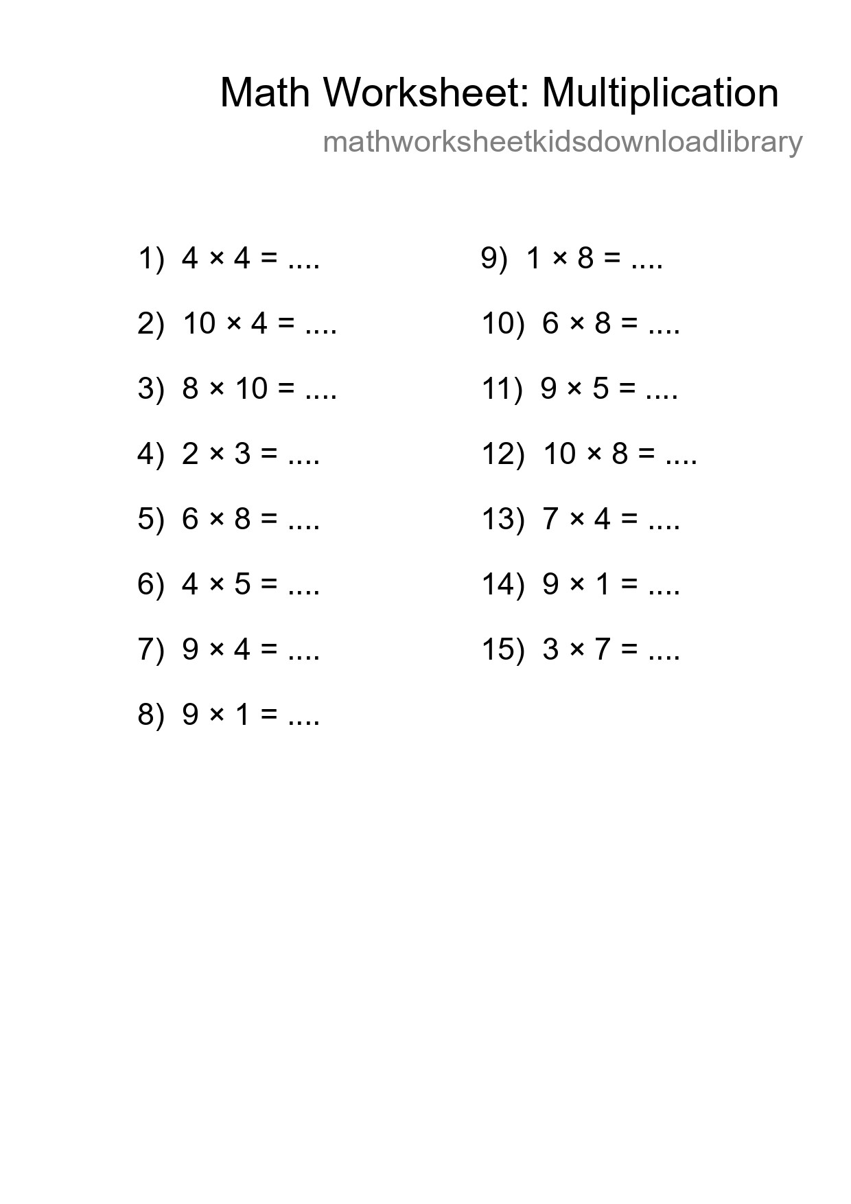 Printable Free 15 Multiplication Math Worksheet For Grade 1 - Part 73