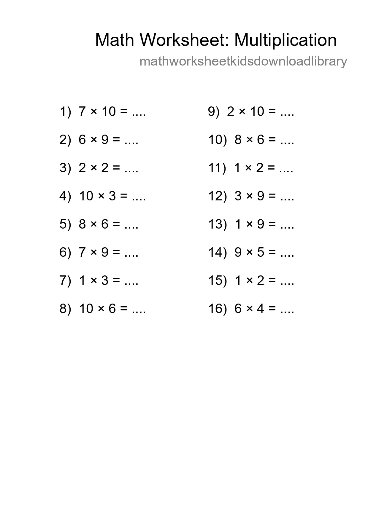 Printable Free 16 Multiplication Math Worksheet For Grade 1 - Part 40