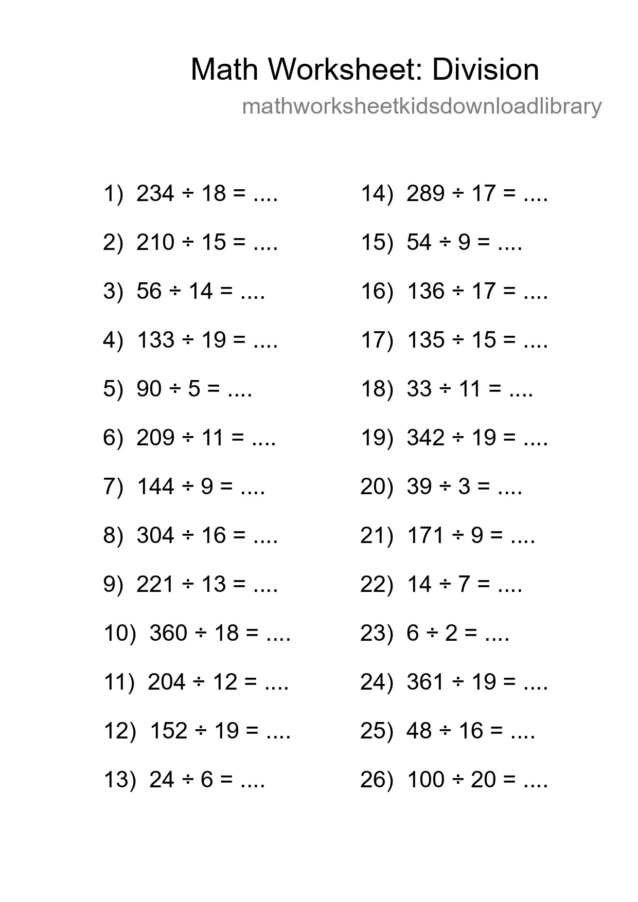 Printable Free 26 Division Math Worksheet For Grade 2 - Part 103