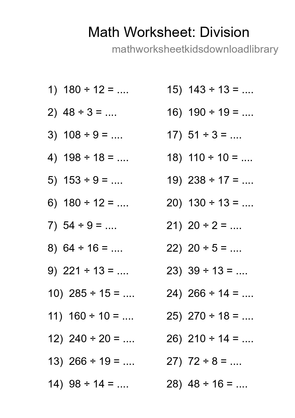 Printable Free 28 Division Math Worksheet For Grade 2 - Part 70