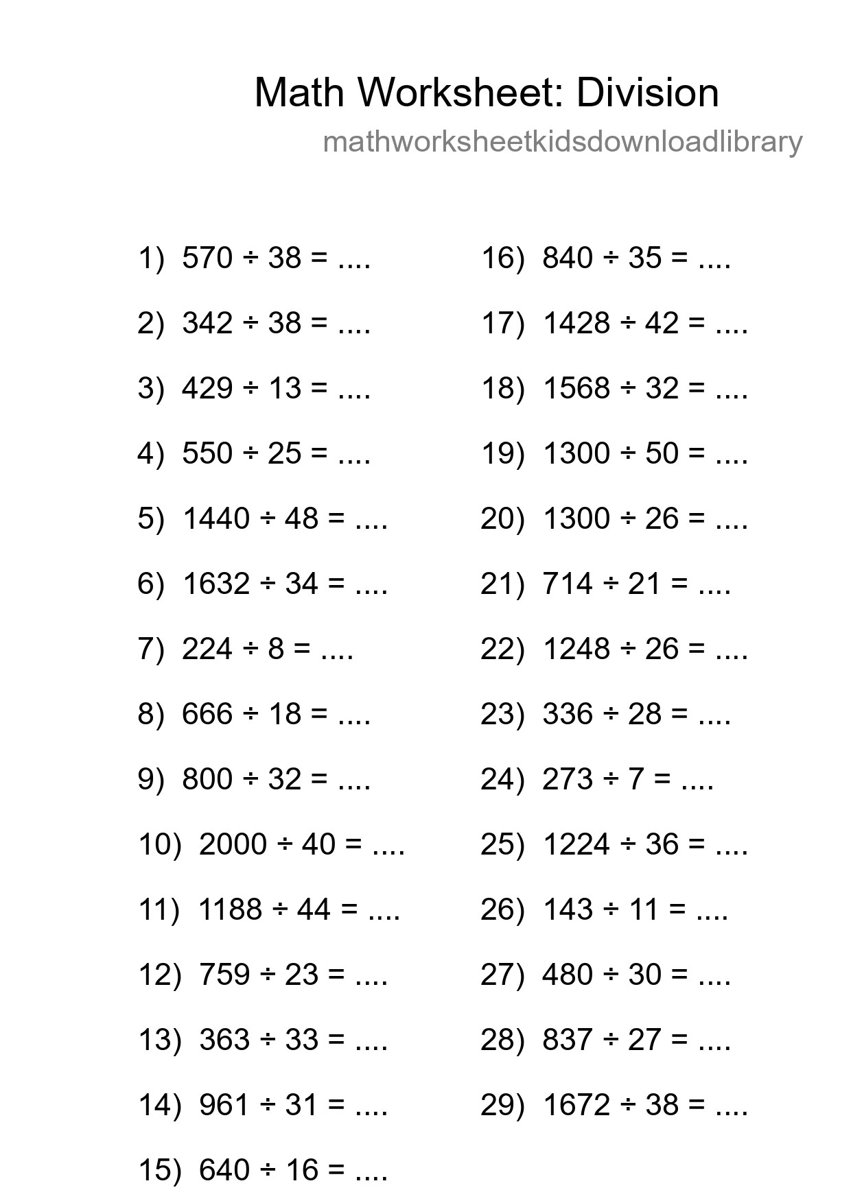 Printable Free 29 Division Math Worksheet For Grade 2 - Part 191