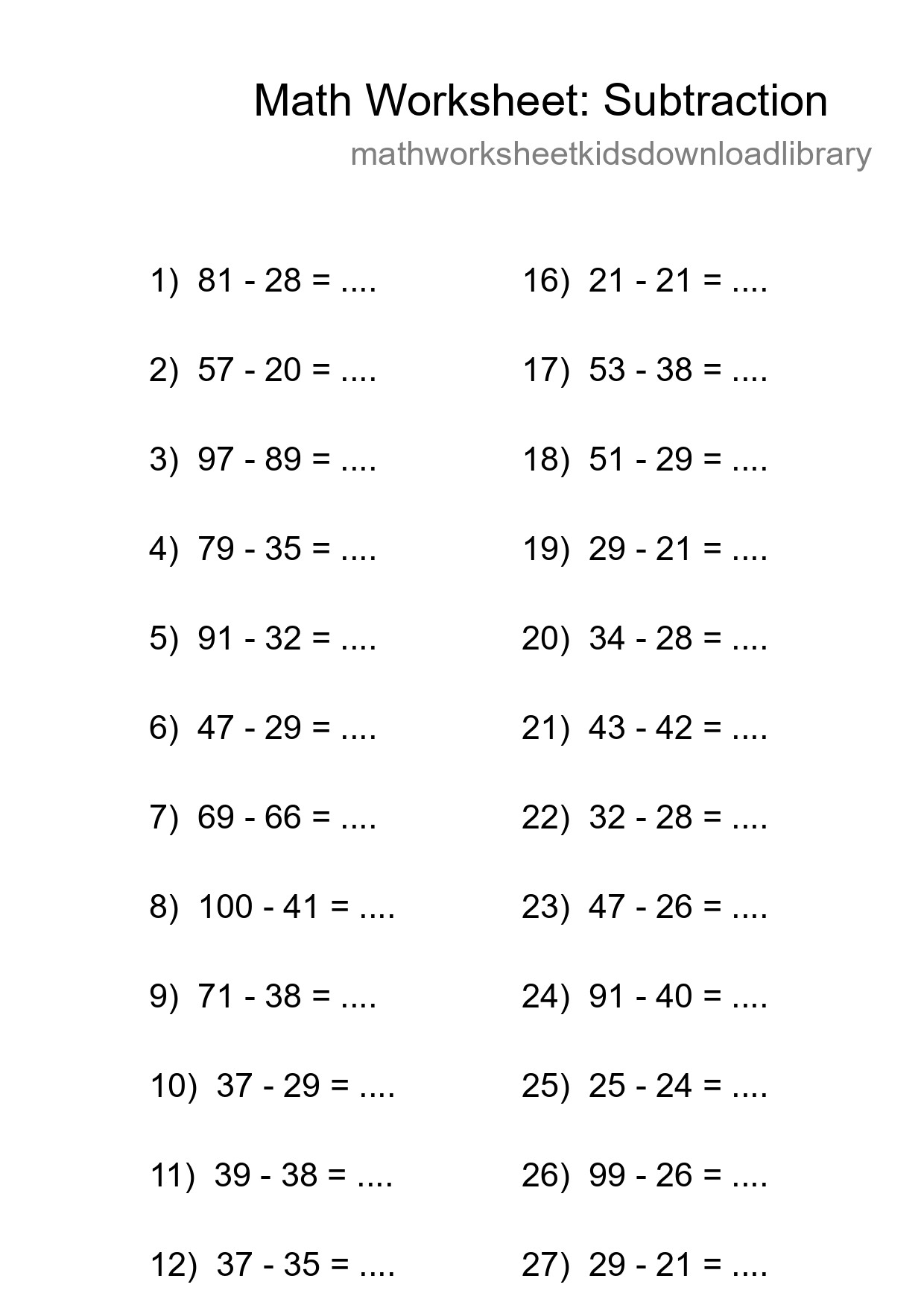 Printable Free 29 Subtraction Math Worksheet For Grade 3 - Part 118